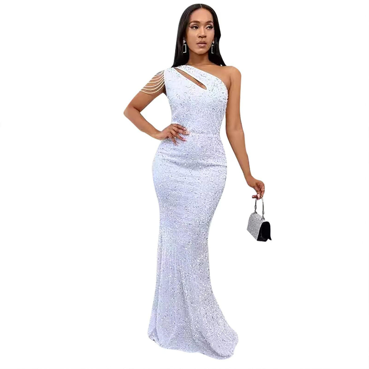 Women's One-Shoulder Sequin Mermaid Evening Gown