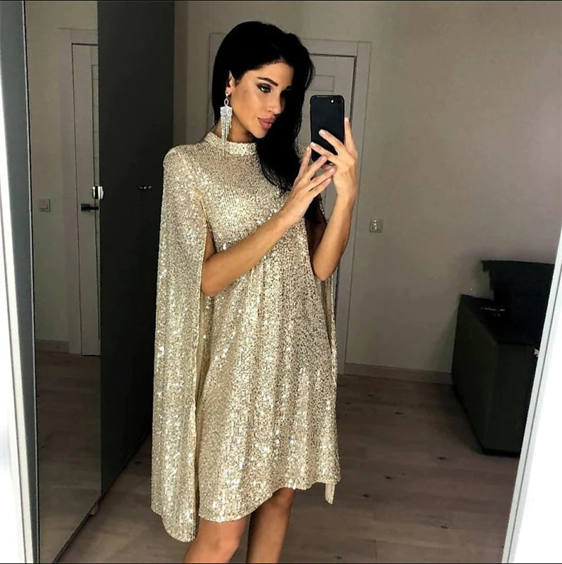 Women's Long-Sleeve Sequin Evening Dress with Slit