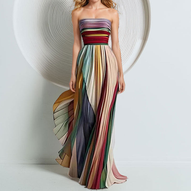 Women's Strapless Floral Maxi Evening Dress - As Shown - Style 29026