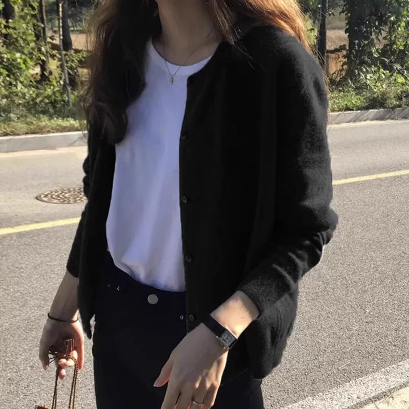 春秋针织衫毛衣开衫女大码胖mm微胖灰色显瘦圆领外搭上衣外套冬季