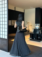 Black Polka Dot Lace Up Maxi Dress - detail or back view