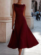 Women's Cowl-Neck Sleeveless A-Line Midi Evening Dress