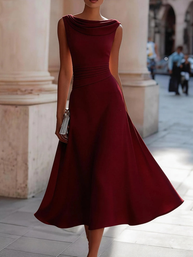 Women's Cowl-Neck Sleeveless A-Line Midi Evening Dress