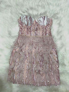 Women's Pink Sequin Feather-Trim Strapless Mini Cocktail Dress