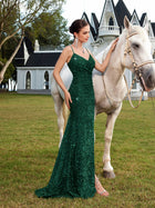 Women's Spaghetti-Strap Evening Dress - Dark Green