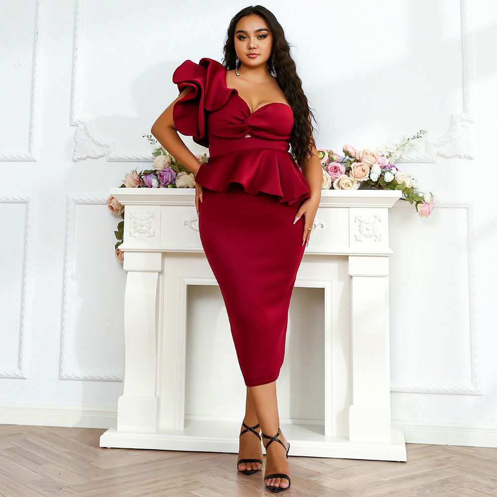 Women's Ruffle-Trim Off-Shoulder Bodycon Evening Dress