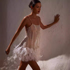 Women's Spaghetti-Strap Sequin Feather-Trim Mini Cocktail Dress with Open Back