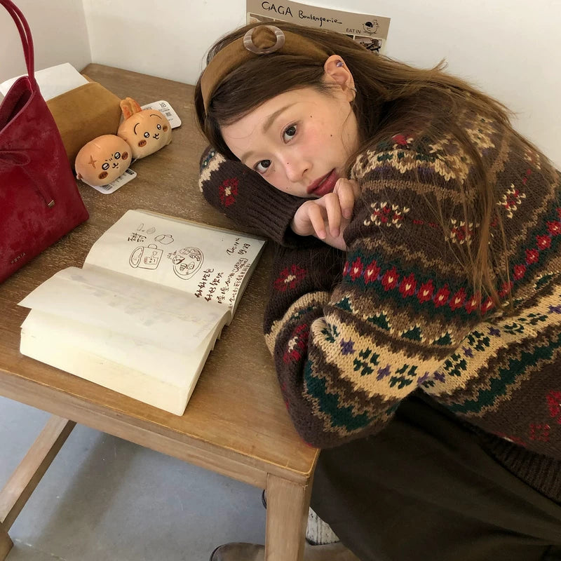 法式复古费尔岛毛衣外套女早春新款可外穿内搭宽松高级感气质开衫