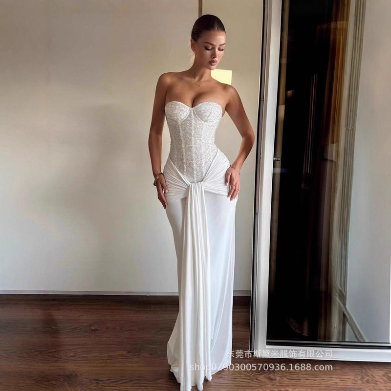Women's Strapless Sequin Maxi Evening Dress