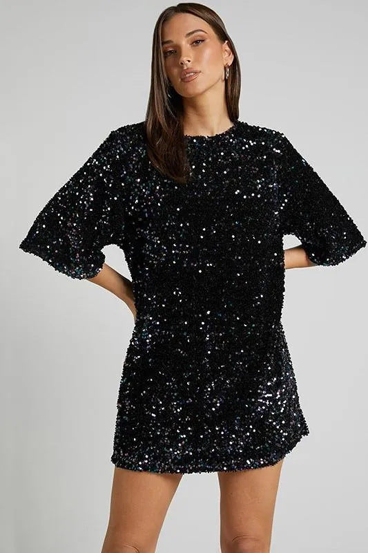 One-Shoulder Sequin Midi Evening Dress