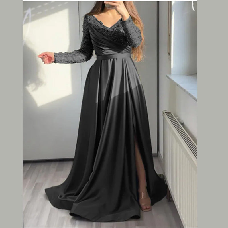 Women's Lace Ruffle Maxi Evening Dress
