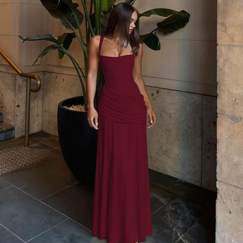Women's ruched maxi dress with crisscross open back