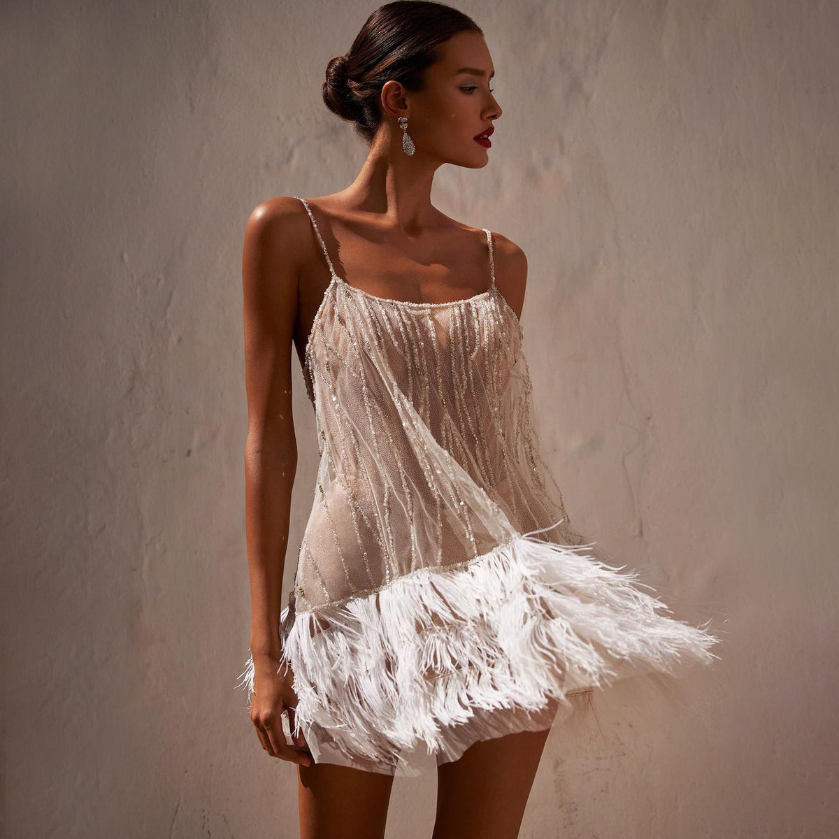 Women's Spaghetti-Strap Sequin Fringe Mini Cocktail Dress with Open Back