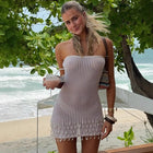 Women's Strapless Knit Fringe Evening Dress with Open Back