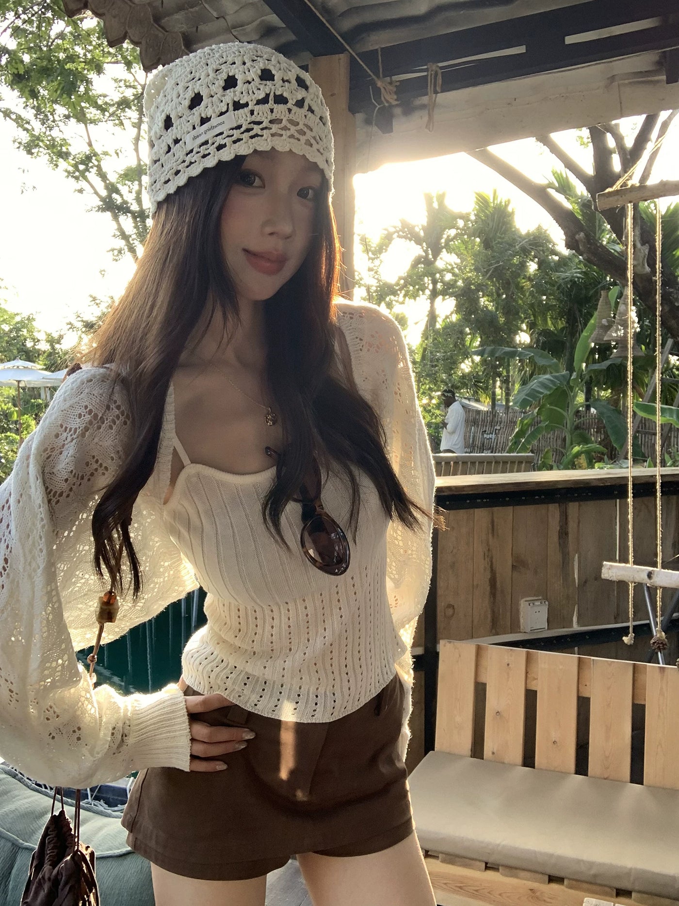 红人馆针织开衫女2026新款夏季长袖上衣镂空防晒罩衫短款毛衣外套