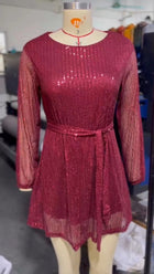 Sequin Party Dress - Burgundy