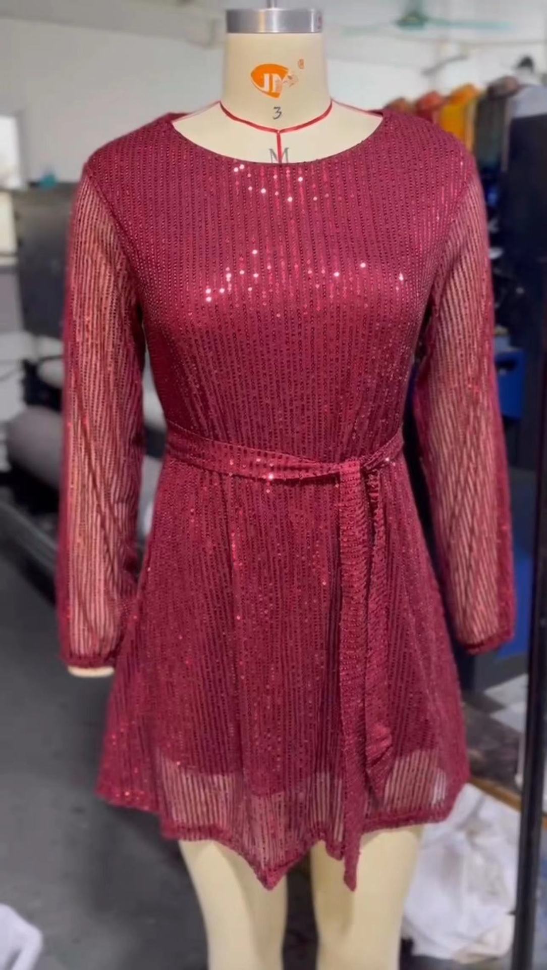 Sequin Party Dress - Burgundy