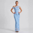 Women's One-Shoulder Mesh Mermaid Maxi Evening Dress