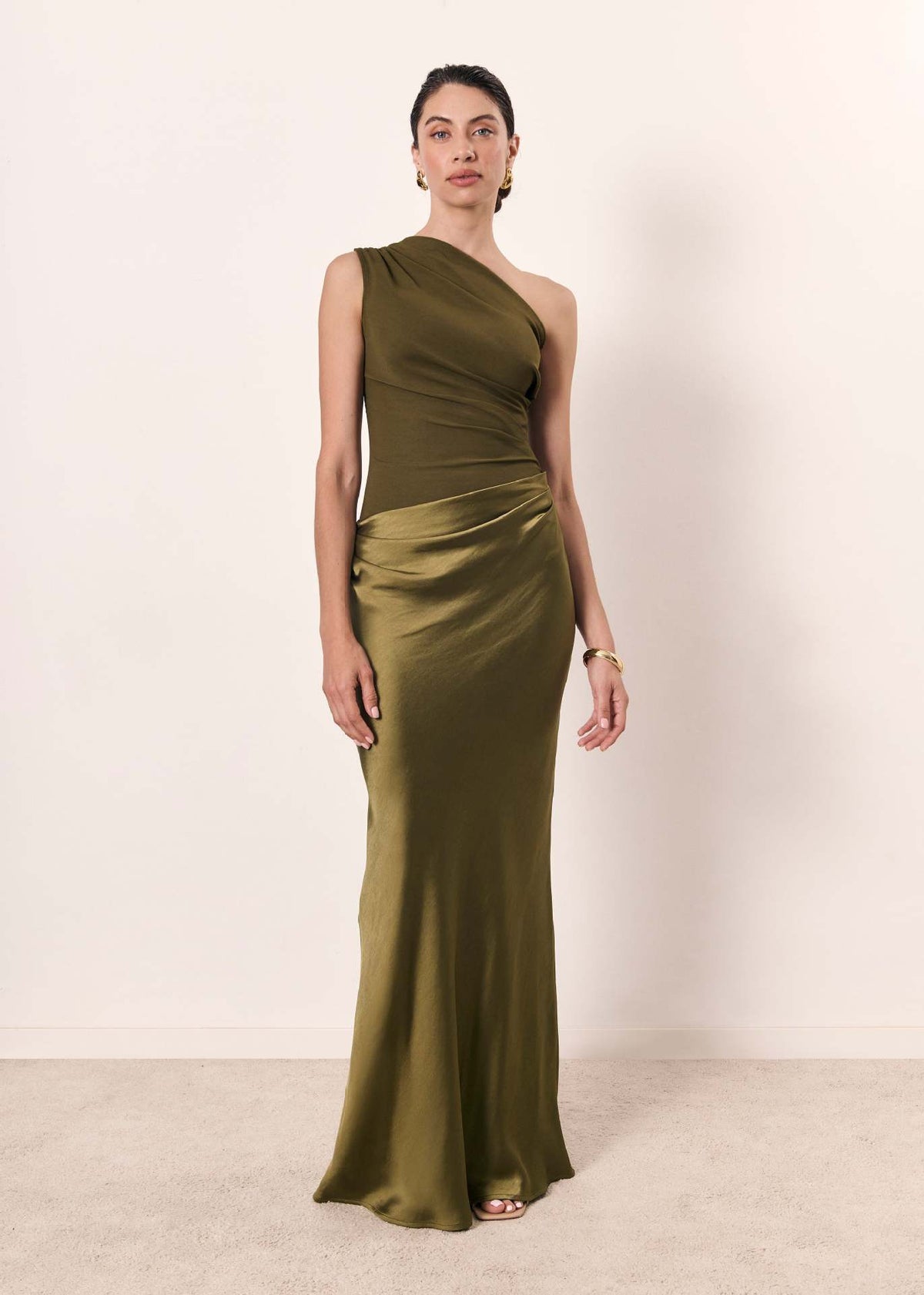 One-Shoulder Backless Bodycon Dress - Matcha Green