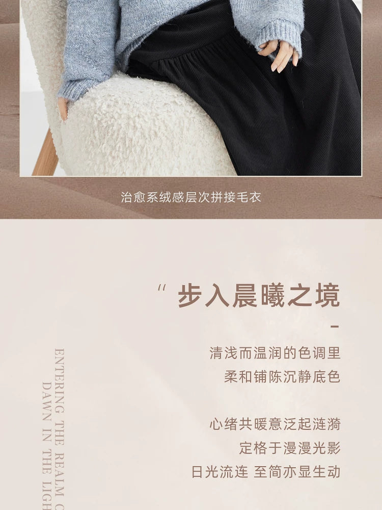 对白超好看异形扣绒感圆领毛衣女2025冬季新款韩系慵懒宽松针织衫