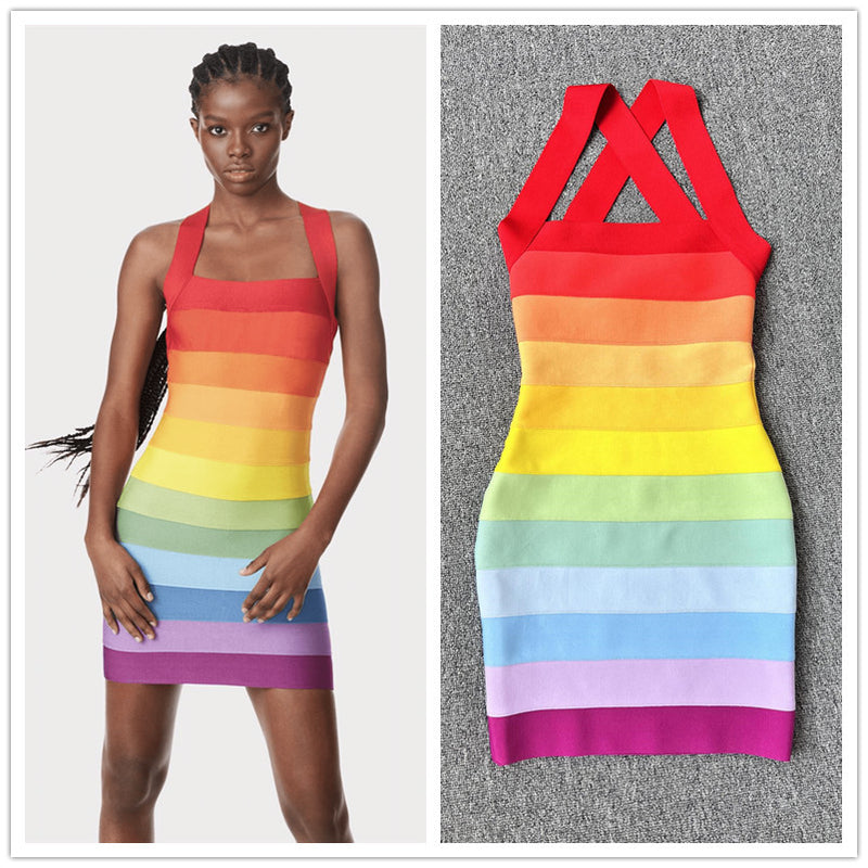 Women's Spaghetti-Strap Bandage Ombre Mini Cocktail Dress
