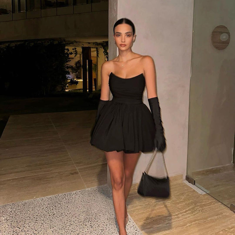 Women's Strapless Ruched A-Line Mini Cocktail Dress