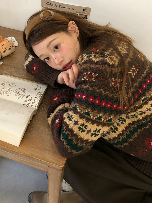 法式复古费尔岛毛衣外套女早春新款可外穿内搭宽松高级感气质开衫