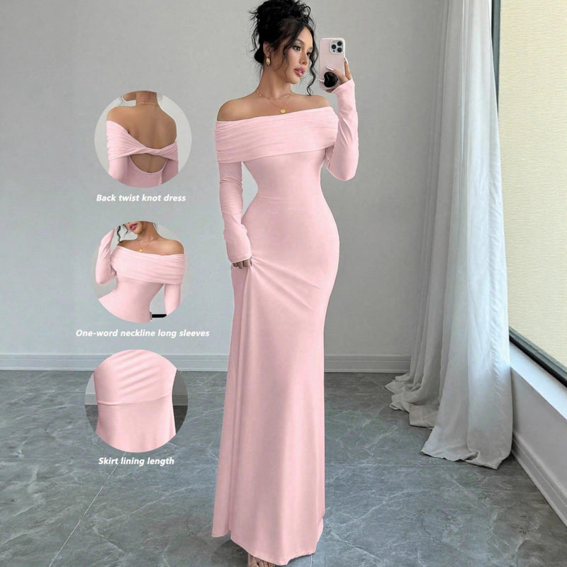 Women's Off-Shoulder Ruched Bodycon Maxi Dress