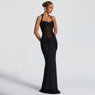 Women's Halter Ruched Bodycon Evening Dress - Black
