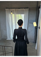 Black High Neck Keyhole Long Sleeve Maxi Dress - detail or back view