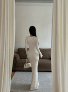 Ivory Floral Twist Front Long Sleeve Maxi Dress - detail or back view