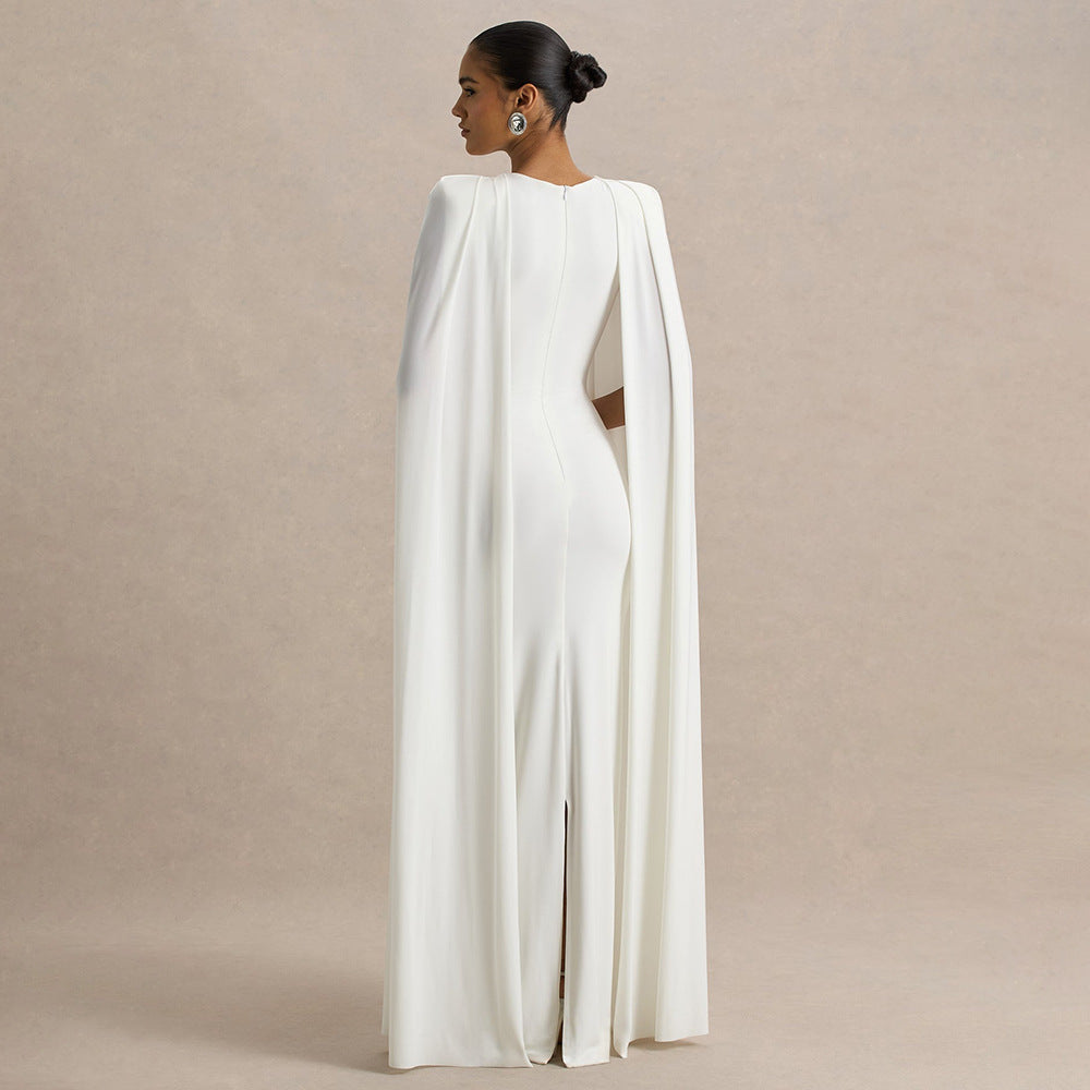 Women's Round-Neck Ruched Maxi Evening Dress