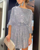 Sequin Party Dress - Silver Gray