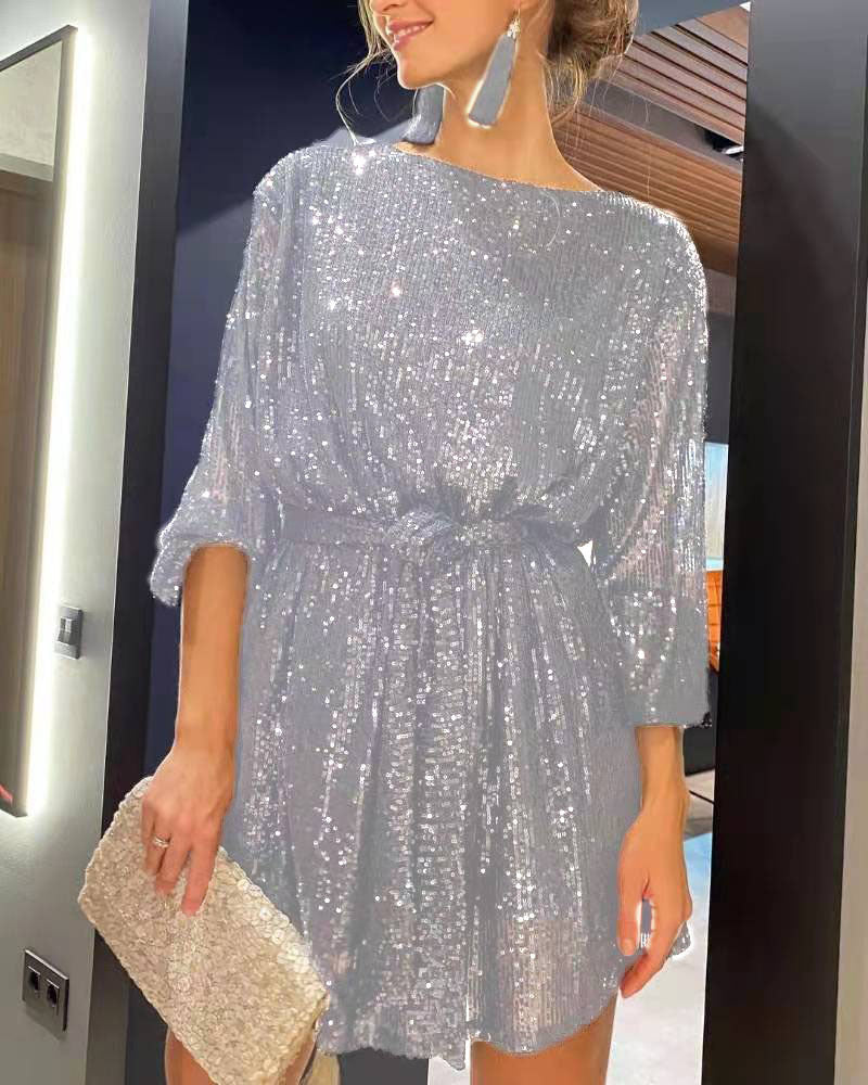 Sequin Party Dress - Silver Gray