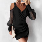 Women's Mesh Ruched Bodycon Mini Cocktail Dress - Black