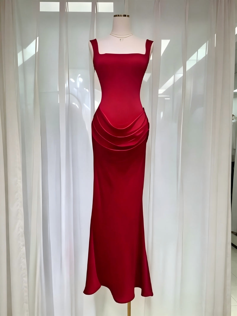 Women's Satin Cowl-Neck Ruched Maxi Evening Dress
