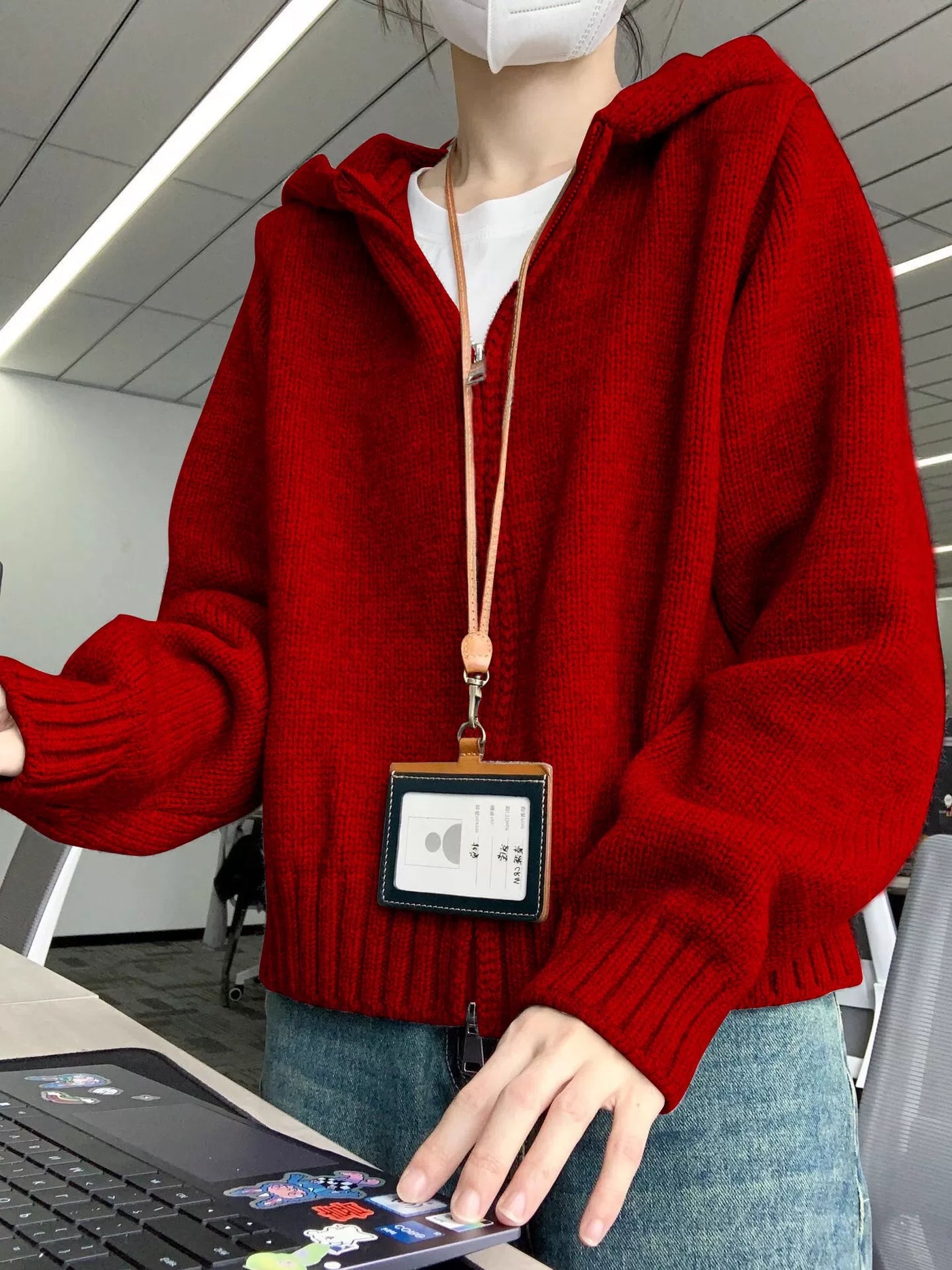 潮牌学生连帽卫衣针织开衫毛衣女秋冬时尚软糯纯色百搭外套上衣厚