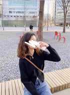 灰色拉链外套连帽针织开衫女秋冬ins韩版洋气内搭短款毛衣打底衫