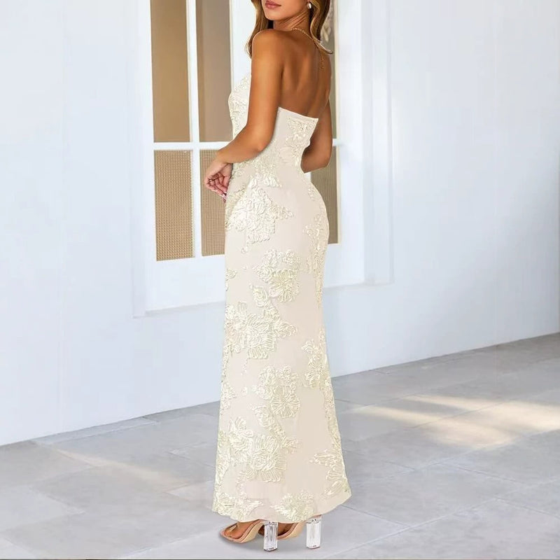 Women's Strapless Floral Bodycon Evening Dress