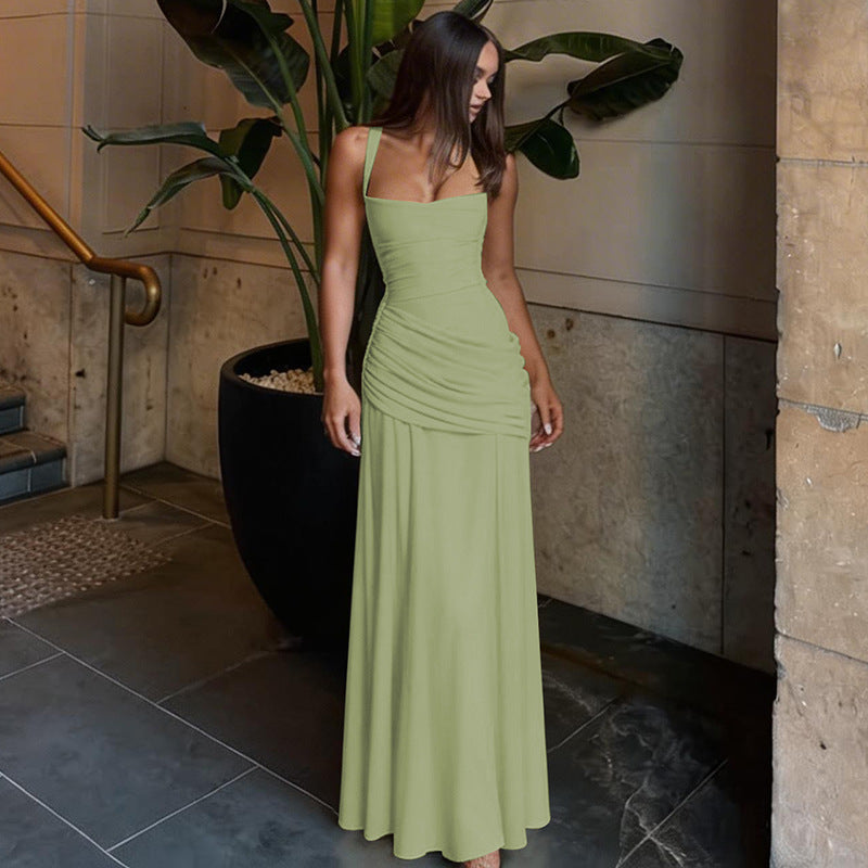 Women's Sleeveless Bodycon Maxi Evening Dress - Olive Green