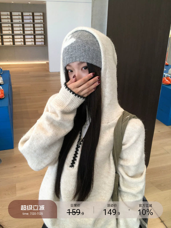 红人馆连帽毛衣女秋冬季穿搭慵懒高级感长袖上衣小众不撞款针织衫