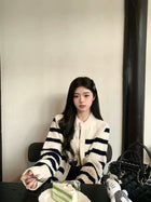 温柔风条纹毛衣开衫女秋冬2026新款松弛感慵懒软糯针织衫短款外套