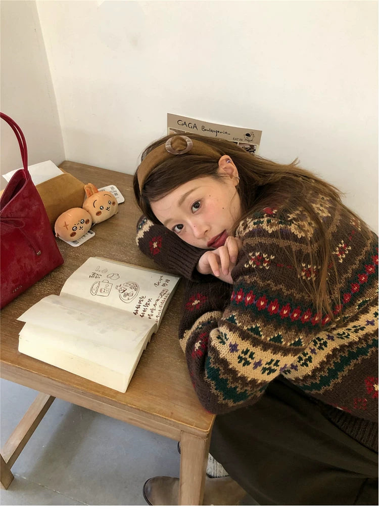 法式复古费尔岛毛衣外套女早春新款可外穿内搭宽松高级感气质开衫