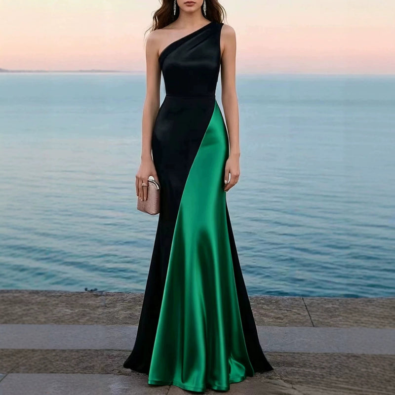 Women's One-Shoulder Satin Mermaid Maxi Evening Dress