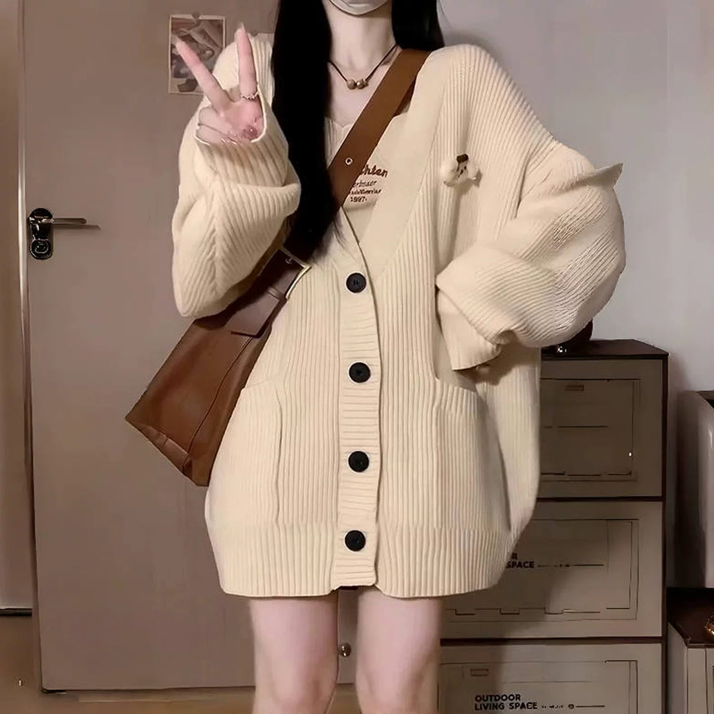 大码慵懒风软糯毛衣外套女针织开衫小个子学院风穿搭上衣胖mm秋冬