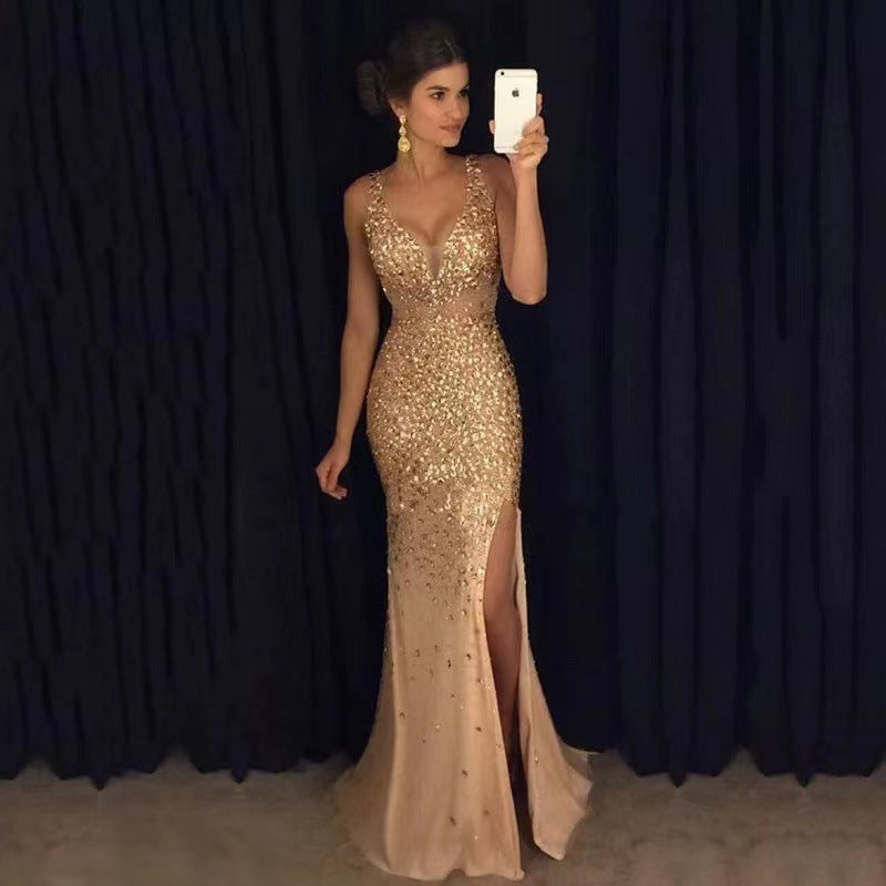 Women's Sequin Slit Maxi Evening Gown