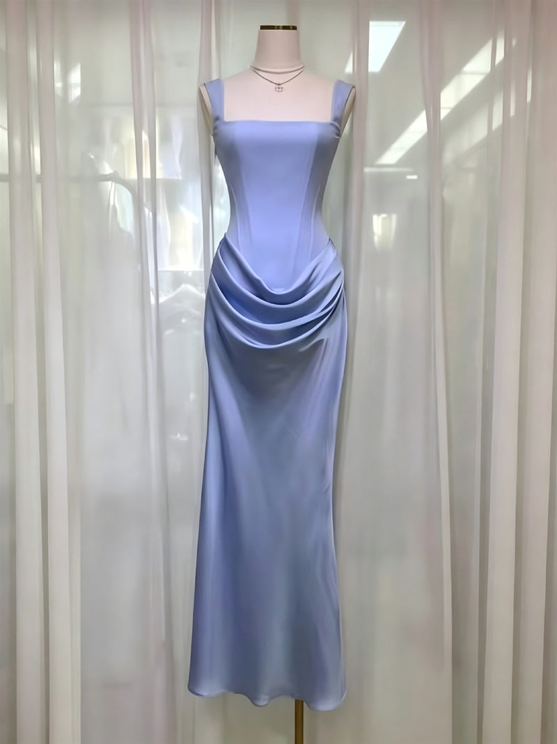 Women's Satin Cowl-Neck Ruched Maxi Evening Dress