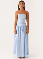 Strapless Ruched Maxi Evening Dress - Blue