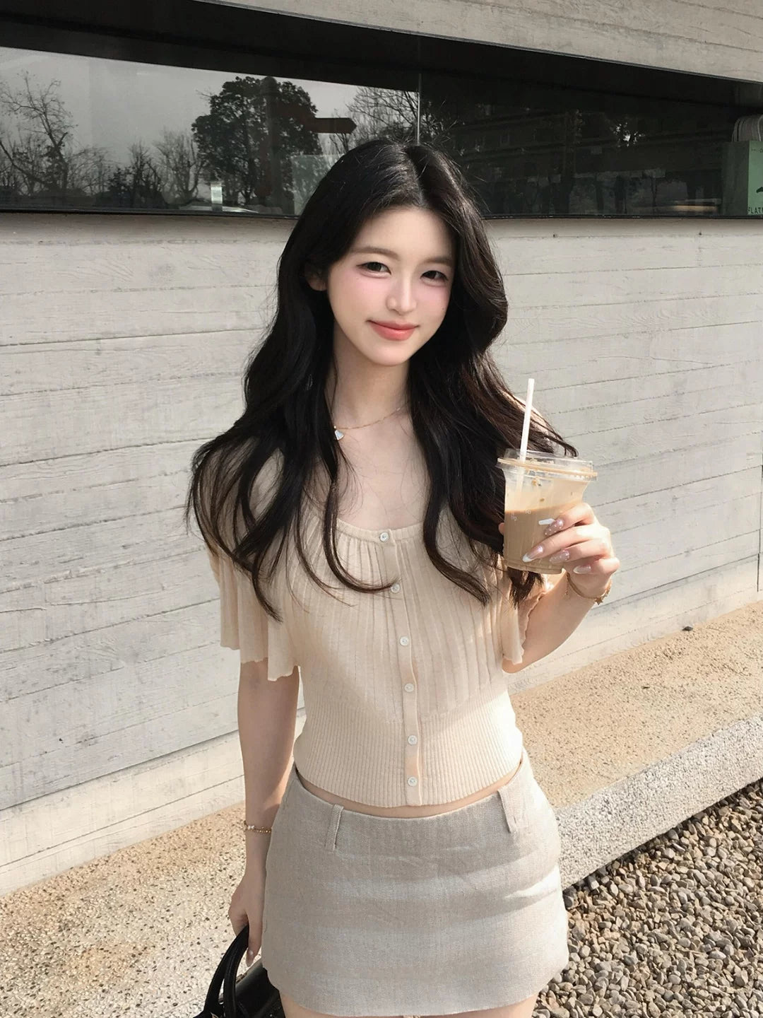 法式蝙蝠袖冰丝亚麻短袖针织衫女夏季独特漂亮初夏收腰风琴褶上衣