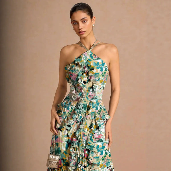 Women's Floral Ruched Maxi Evening Dress